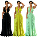 C7805 cross-border  new women's halter deep v cutout starfish ruffle maxi dress banquet evening gown
