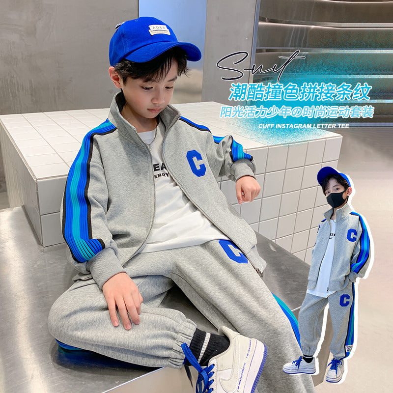 Boys' fall outfit set  new style, mid-to-large children's spring/autumn tracksuit, stylish kids' spring fashion clothing wholesale