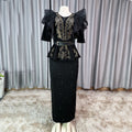 supply african women's silmv neck organza lotus leaf hot diamond beaded elegance long dress small dress