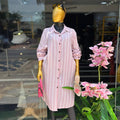 European and american cross-border women's clothing  summer new arrival: elegant and stylish striped longline shirt with tie-waist wide-leg pants set