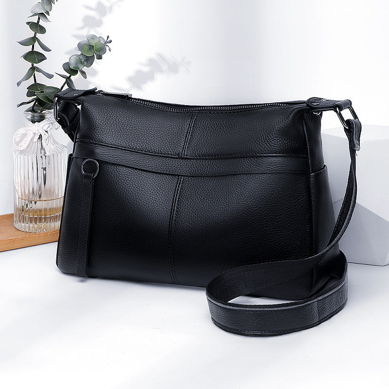 Casual leather women's messenger bag 2025 new trendy large-capacity mother messenger bag multi-bag simple cowhide shoulder bag