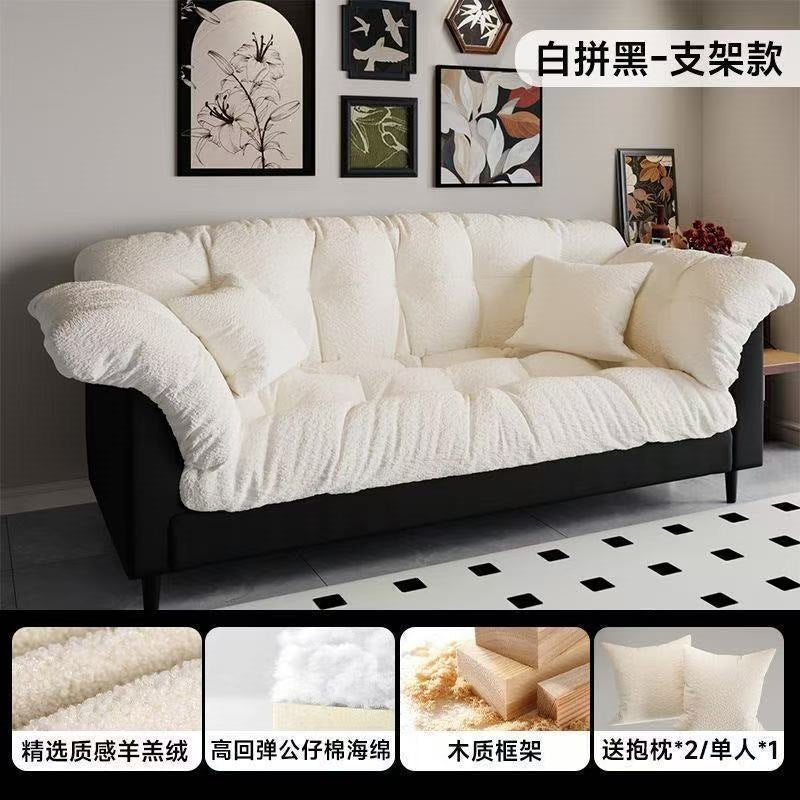New fabric sofa for home, small apartment living room, double seater, rental property, modern minimalist straight-row lazy sofa