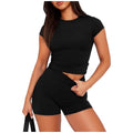 Amazon fashion cross-border y2 women's  spring/summer new slim-fit crew neck short sleeve t-shirt top and shorts two-piece set