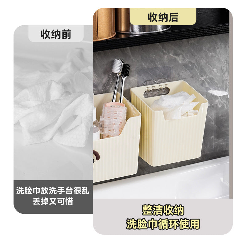 Wall-mounted disposable face towel storage box for bathroom vanity - soft cotton facial tissue & wipe organizer