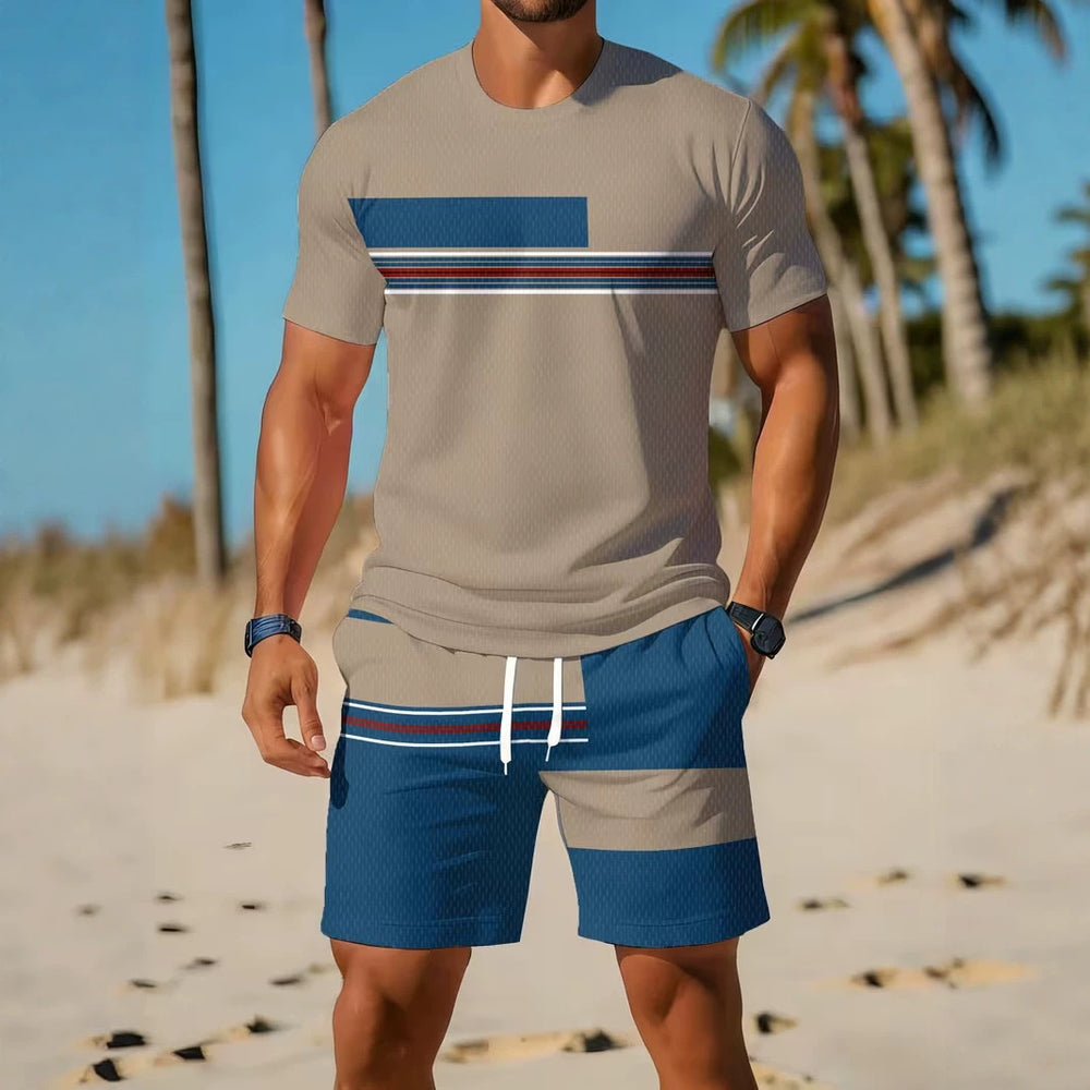men's short-sleeve and shorts set, casual sportswear set, 3d printed cross-border hot seller, dropshipping available