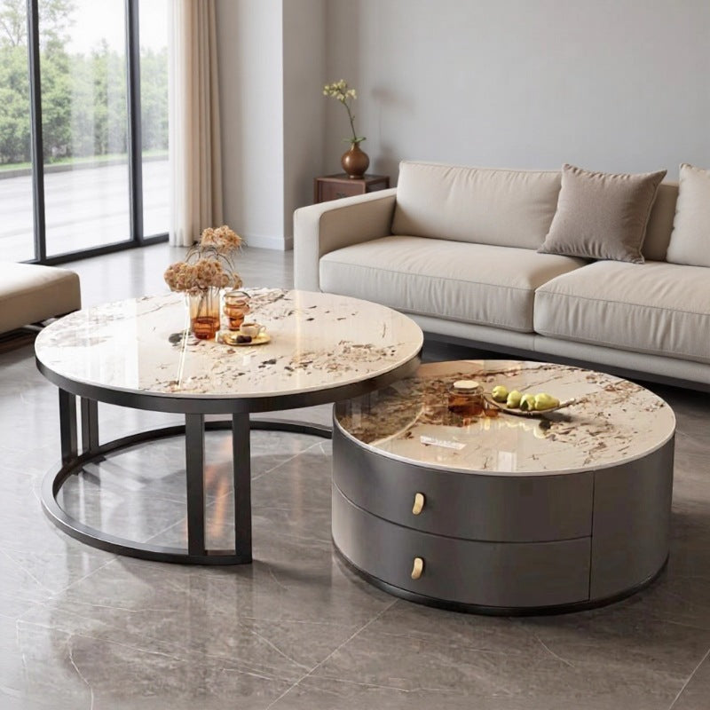 New arrivalaccessible luxury coffee table living room for homecasual modern small apartment classy table round slate popular retractable