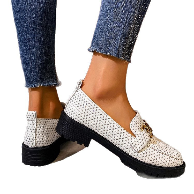 Exportplus sizespring & fallnew arrival round toe metal buckle slip-on small leather shoes british style thick heel thick sole loafers for women
