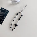 Minimalist crystal square electroplated heart bracelet with transparent star and bear charms, black and white bead phone case charm accessories