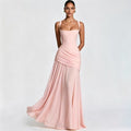 European and american style women's spring  new arrival: elegant solid color low-cut ruched camisole dress with cinched waist and open back - wholesale