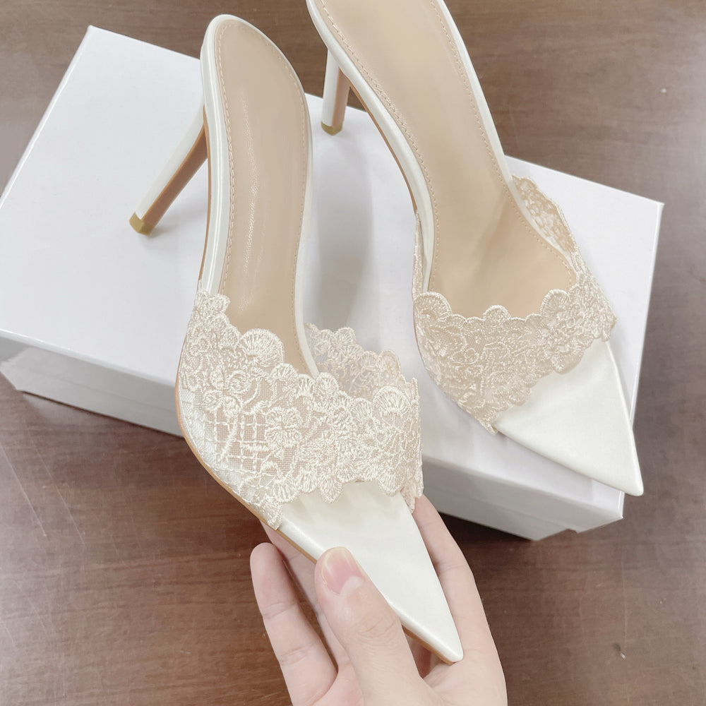 Pointed-toe stiletto heels for women - new spring 2025 collection - embroidered single shoes, champagne gold embroidered high heel sandals