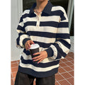 Long sleevest-shirt women's sweatshirtpolo collarautumtrendy brand lapeltrendy youth easiest for matchhandsomestripes