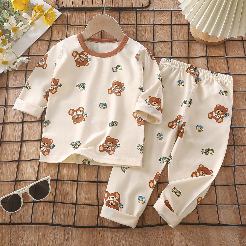 Kids' pajama set spring lycra cotton baby underwear boys' loungewear girls' thermal underwear children's clothing wholesale