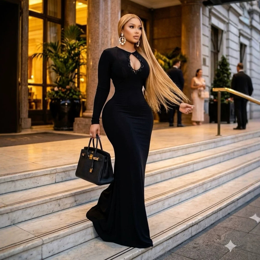 European and american cross-border women's fashion:  summer new arrivals - sexy and elegant cutout round neck rhinestone embellished bodycon mini dress