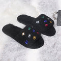 Exportplus size fur slippers 24 years fashion rhinestone women's slippers independent station fur slippers in stock wholesale
