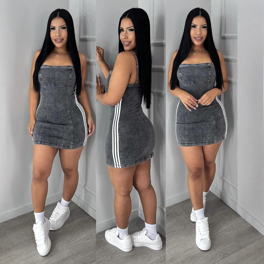 European and american style women's denim dress -  cross-border fashion - autumn casual striped patchwork cami mini dress