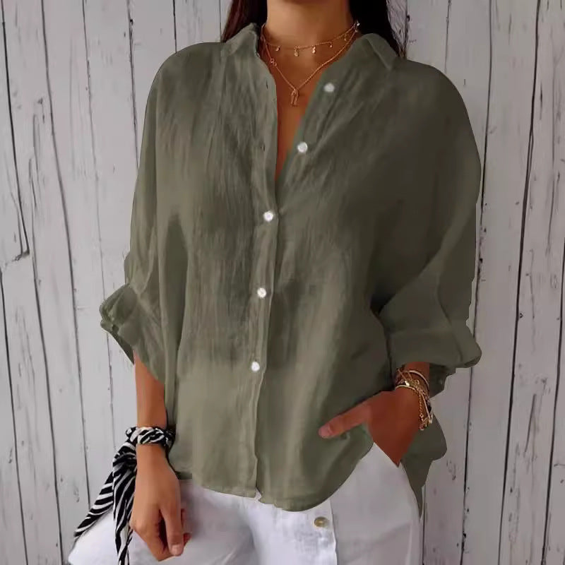 2024 european and american amazon spring collection: european and american cotton linen tie-back design shirt - fashionable long sleeve, light luxury