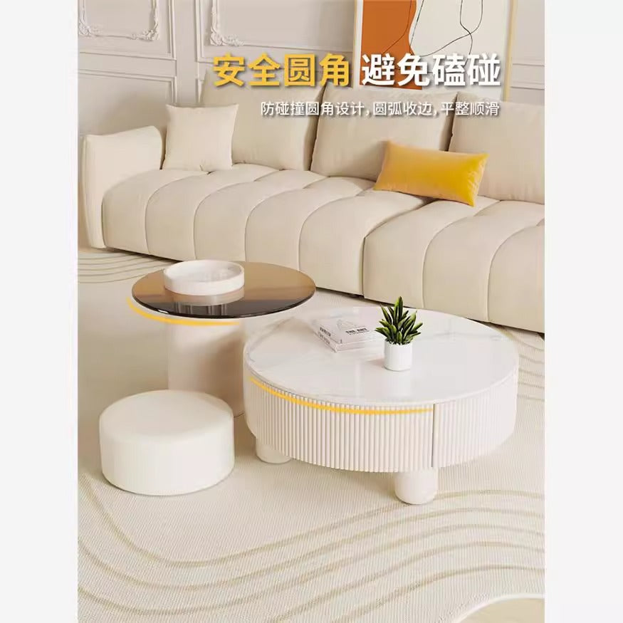 French cream style coffee table light luxury normcore living room slate coffee table modern small apartment storage scandinavian round combination