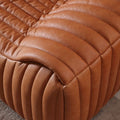 Minimalist mid-century modern genuine leather sofa for living room, homestay, designer american retro oil wax leather caramel color wavy sofa