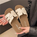 Flat soft leather sandals casual vacation trendy one-strap sandals women's summer new fashion versatile lightweight shoes
