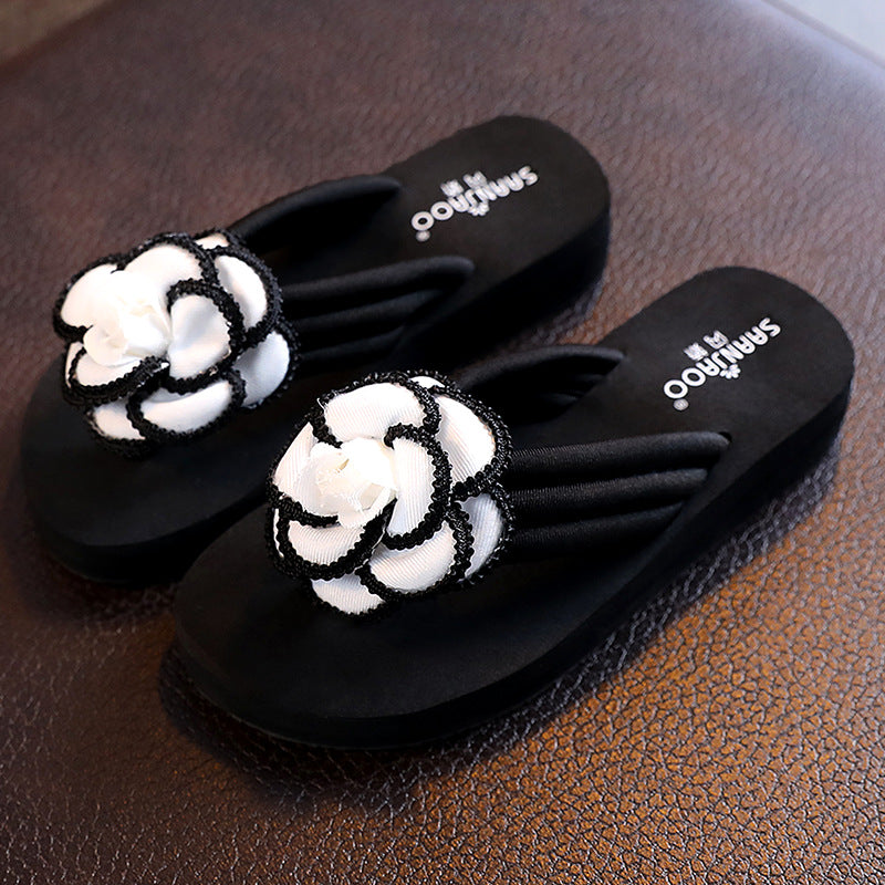 Summer outdoor anti-slip parent-child flip-flops: girls' sandals with floral design, stylish mother-daughter flip-flops for toddlers