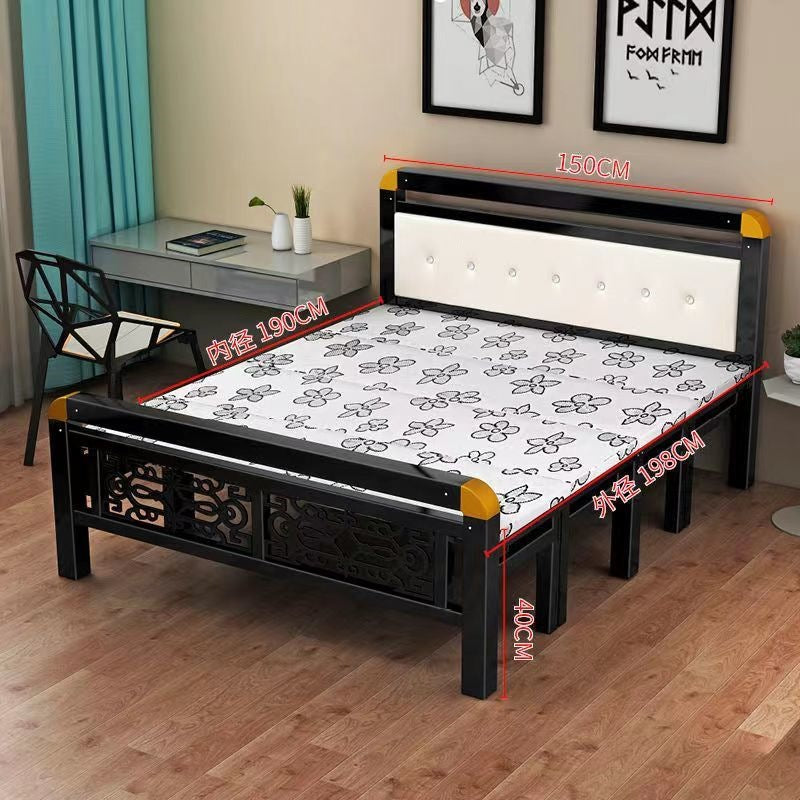 Four-fold foldable bed single bedfor homesimple office lunch break double rental house adult iron bed