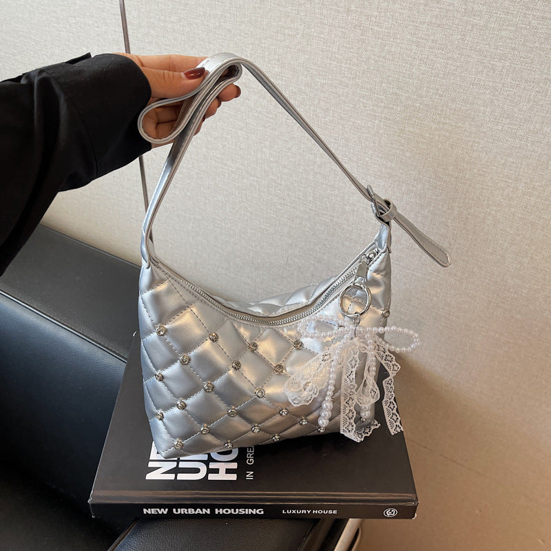 Retro diamond small fragrant chain shoulder messenger bag bags with diamonds, high-grade texture fashionable foreign commuter women's bags