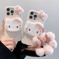 Leather texture apple 16 pro polka dot plush kt phone case iphone 13/15 anti-fall soft shell protective cover
