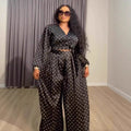 European and american cross-border women's fashion:  summer new collection - stylish v-neck tie-up polka dot cropped top and wide-leg pants set