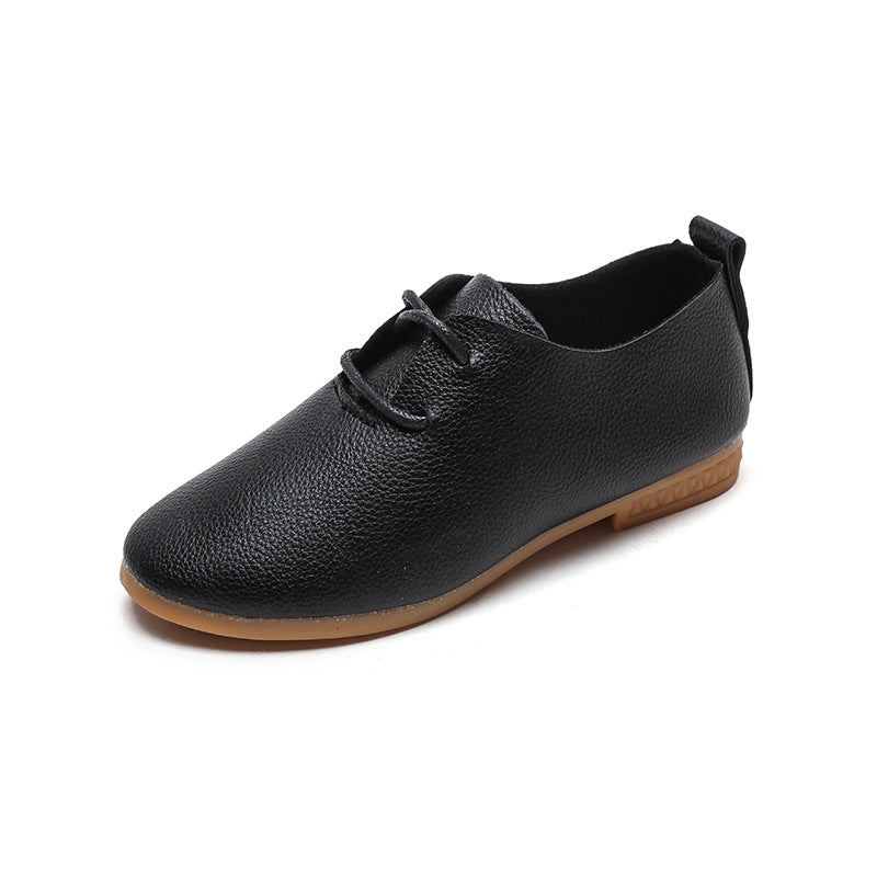 new autumn collection: low-top leather shoes for boys and girls - princess style, new british-inspired lace-up flats, baby black leather shoes