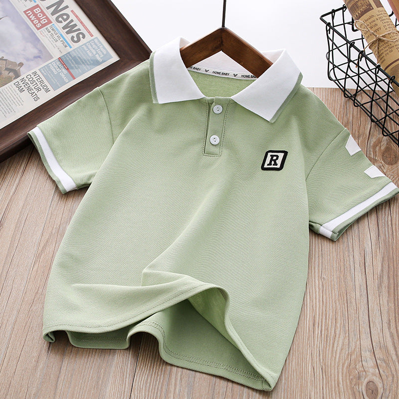Kids' short-sleeve t-shirt, children's summer clothing, half-sleeve polo shirt, mid-to-large size boys' summer lightweight top, trendy yh style