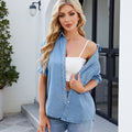 Fashion cross-border export  new arrivaleasiest for match princess sleeve lapel thin denim shirt casualtops trendy women