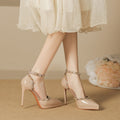One-word rivet high-heeled shoes, pointed toe, stiletto heel, waterproof platform sandals, women's hollow toe high heels