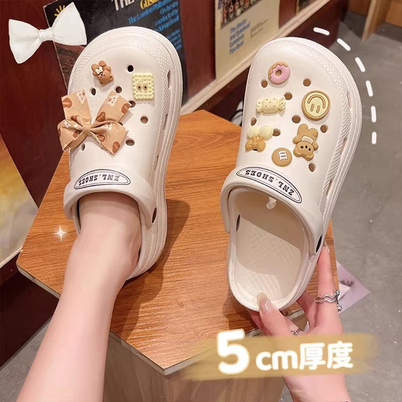 Thick sole crocs women's summer nurse heightenednon-slipsweet fairy style baotou sandals women's outwear ins trend