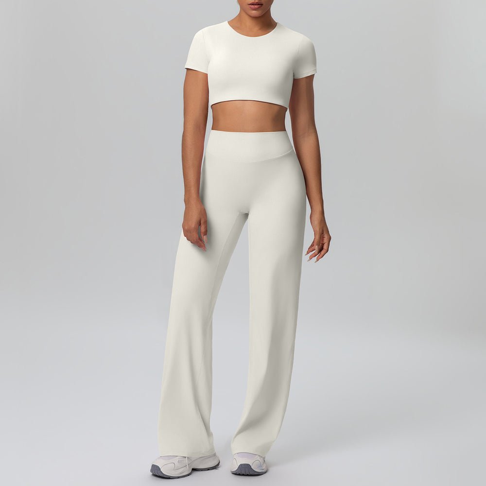 Ready-to-ship cross-border double-sided nylon seamless high-stretch activewear set - yoga, running, and fitness wide-leg two-piece outfit