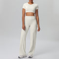 Ready-to-ship cross-border double-sided nylon seamless high-stretch activewear set - yoga, running, and fitness wide-leg two-piece outfit