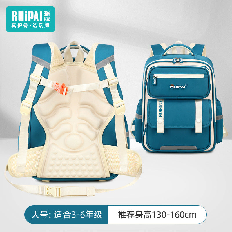 Ruipai primary school schoolbag boys and girls large-capacity multi-compartment waterproof and wear-resistant children's spine protection schoolbag manufacturer customization