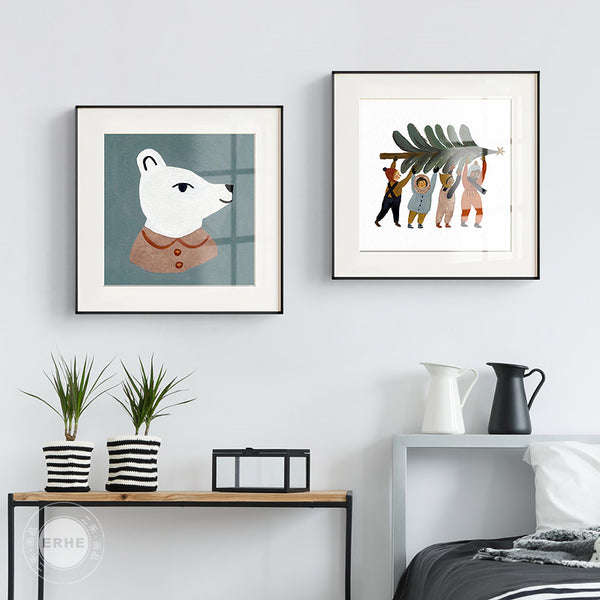 Warm Nordic literature and art bedroom living room wall decoration painting children's room small fresh illustration art dining room cardboard hanging painting