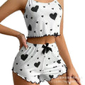 New european and american ribbed knit heart print cami and shorts set - sweet, casual, and perfect for loungewear or light outings