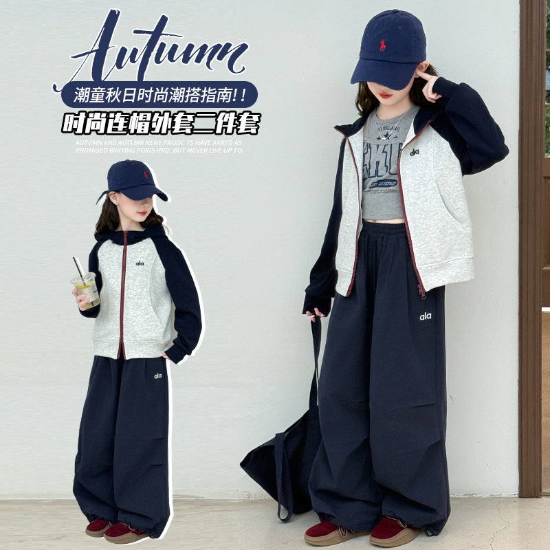 Student casual middle and big children's autumn suitnew arrivalk-stylegirlfashionable two-piece setfashionloose pants