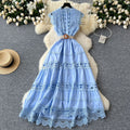 Palace retrofrenchlong dress women's fashionelegancecut outlacepatchwork sleeveless waist swing dress