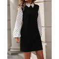 fashion  autumn new arrival polo collar polka dot printing lantern sleeve elegantshortdress