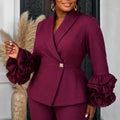 Autumn new arrival: burgundy blazer with 3d floral design - slimming, elegant, and perfect for work