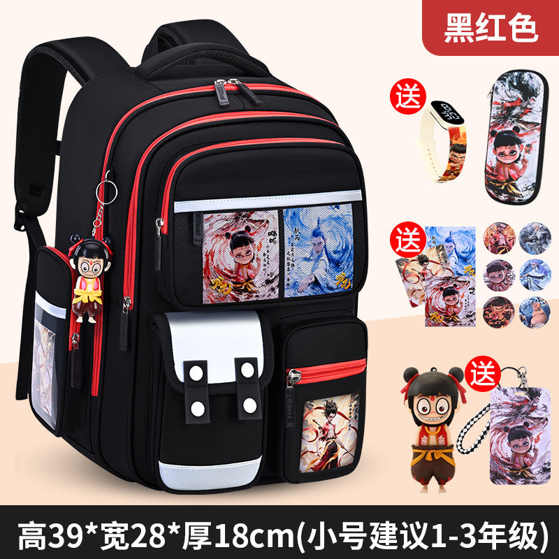 Nezha boy's schoolbag - lightweight, spine-protecting backpack for elementary school students (grades 1-6), suitable for boys and girls