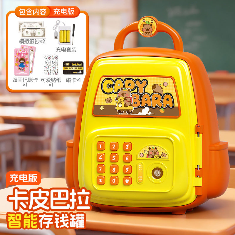 Nezha school bag piggy bank boy good-looking password lock kids toy artificial fingerprint only goes in and out of large capacity