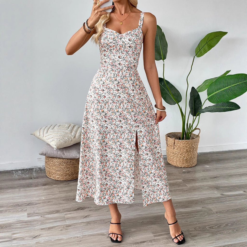 Shanuo independently develops 2025 new summer  European and American women's dress floral dress  temu