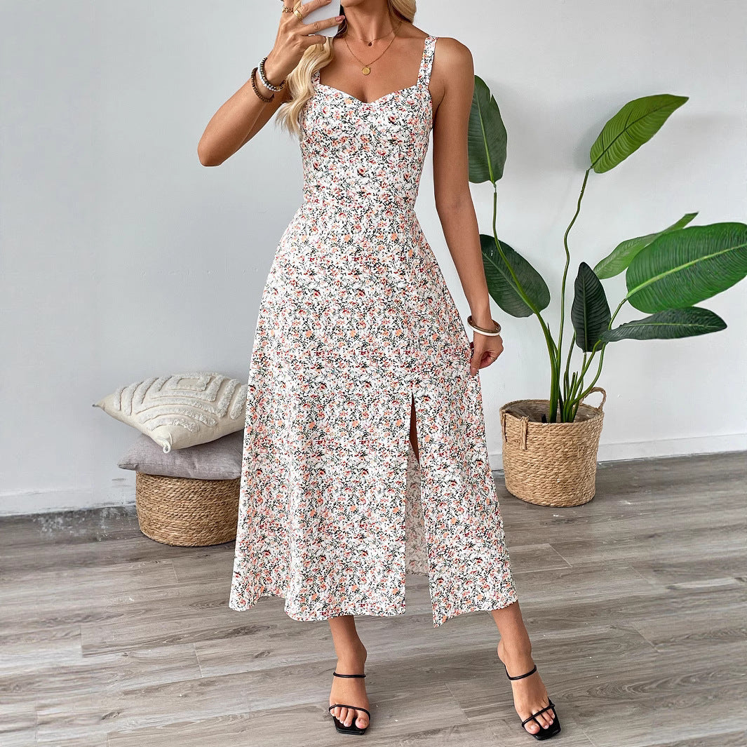 Shanuo independently develops 2025 new summer  European and American women's dress floral dress  temu