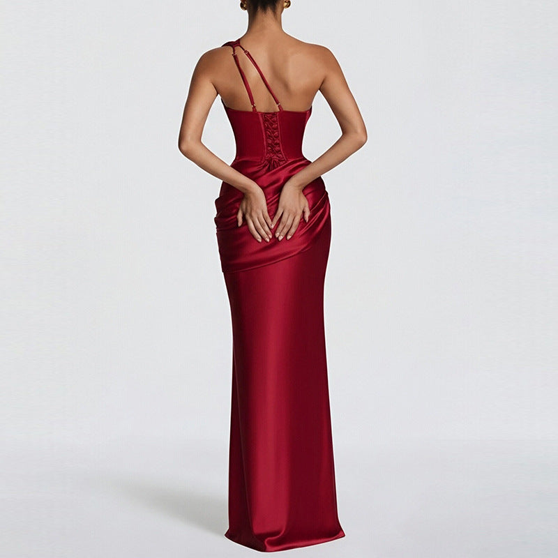 summer new arrivals: european & american cross-border women's fashion - trendy one-shoulder cami dress, solid color bodycon maxi dress