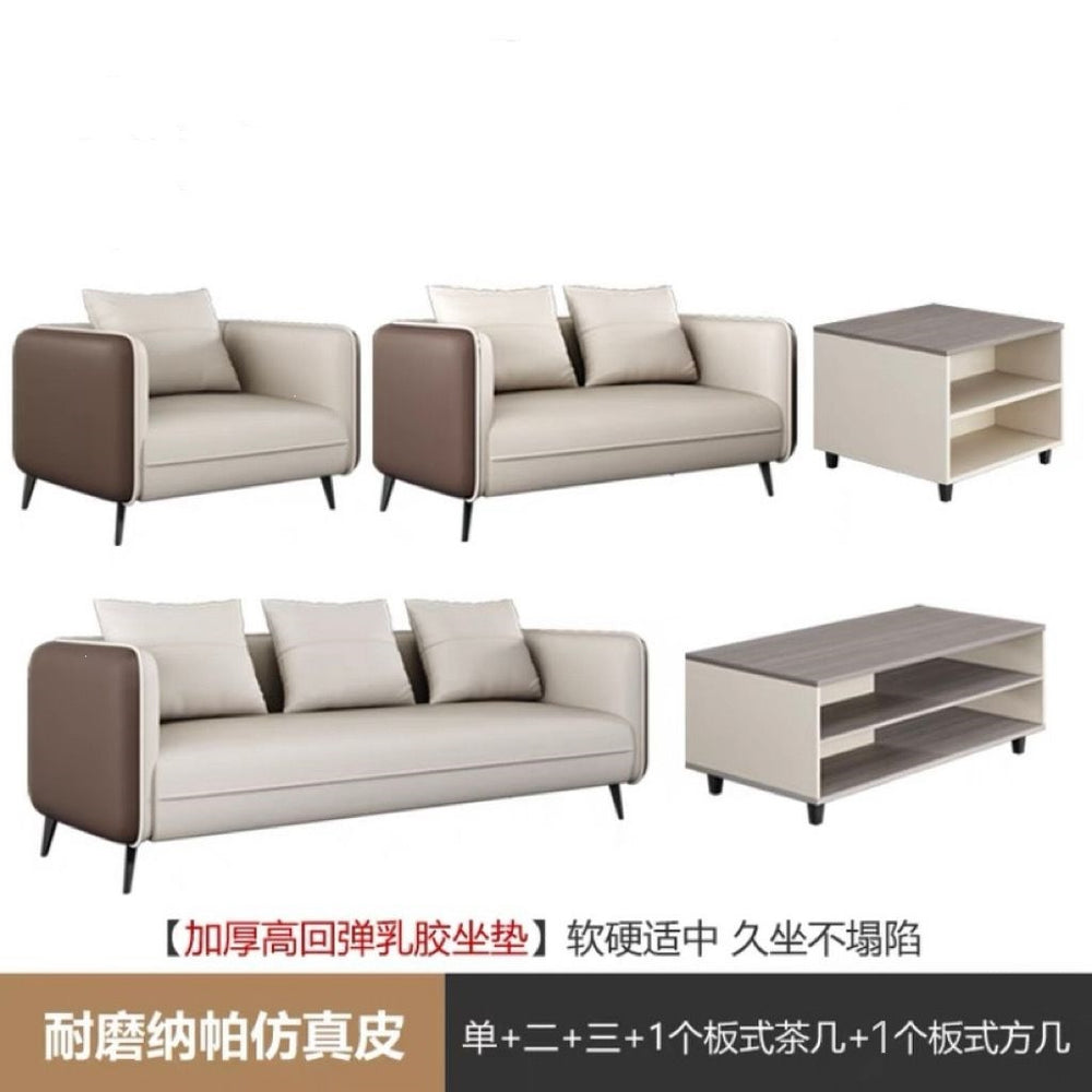 Business reception area, meeting & negotiation zone, executive office: genuine leather office sofa & coffee table set with latex cushion accessories