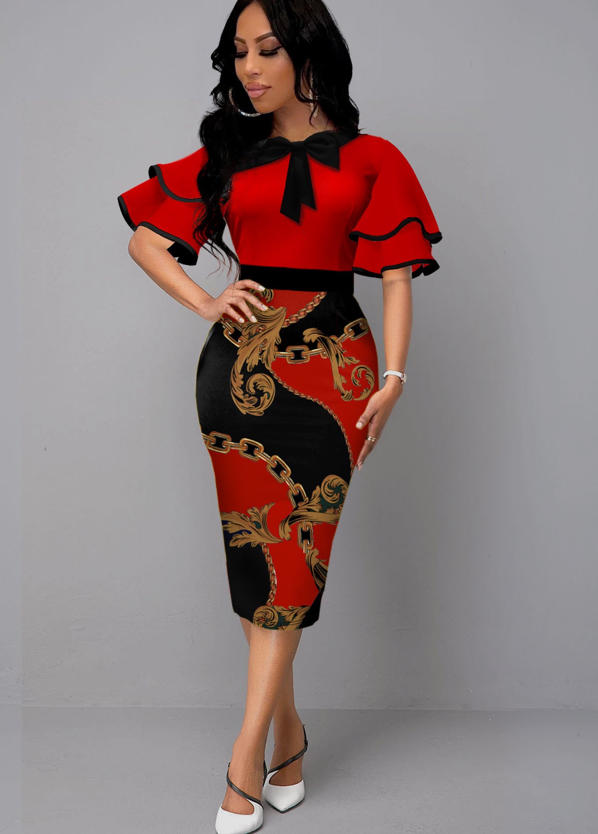 Spring 2022 European and American  new   independent station printed hot diamond round neck dress women