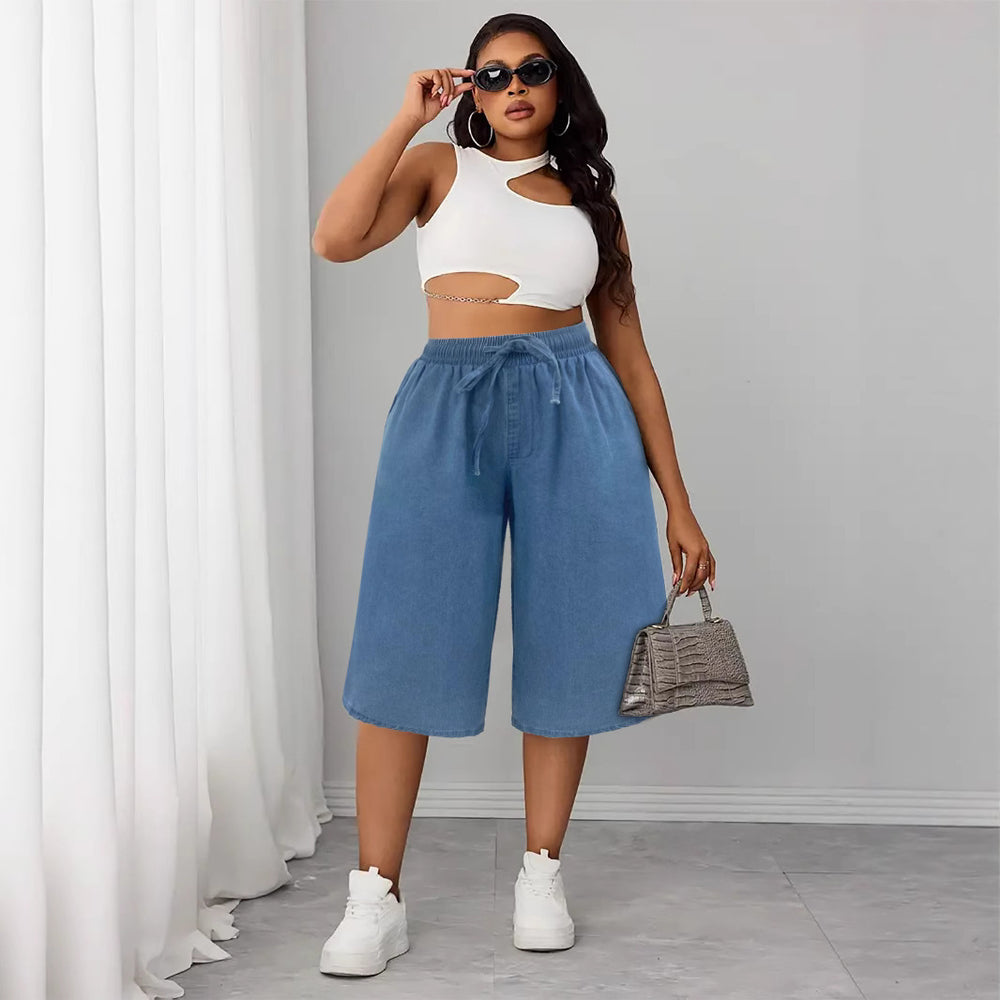 Bestselling tencel denim shorts for women - european & american style, new summer collection, casual five-point length, loose fit, plus size, wide leg, perfect for layering